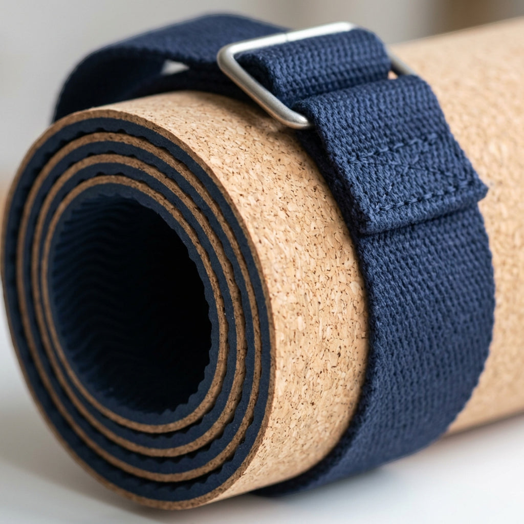 Livura Corkcrest Cork Rubber Yoga Mat 5 mm Natural Navy with Cotton Strap - Detail view