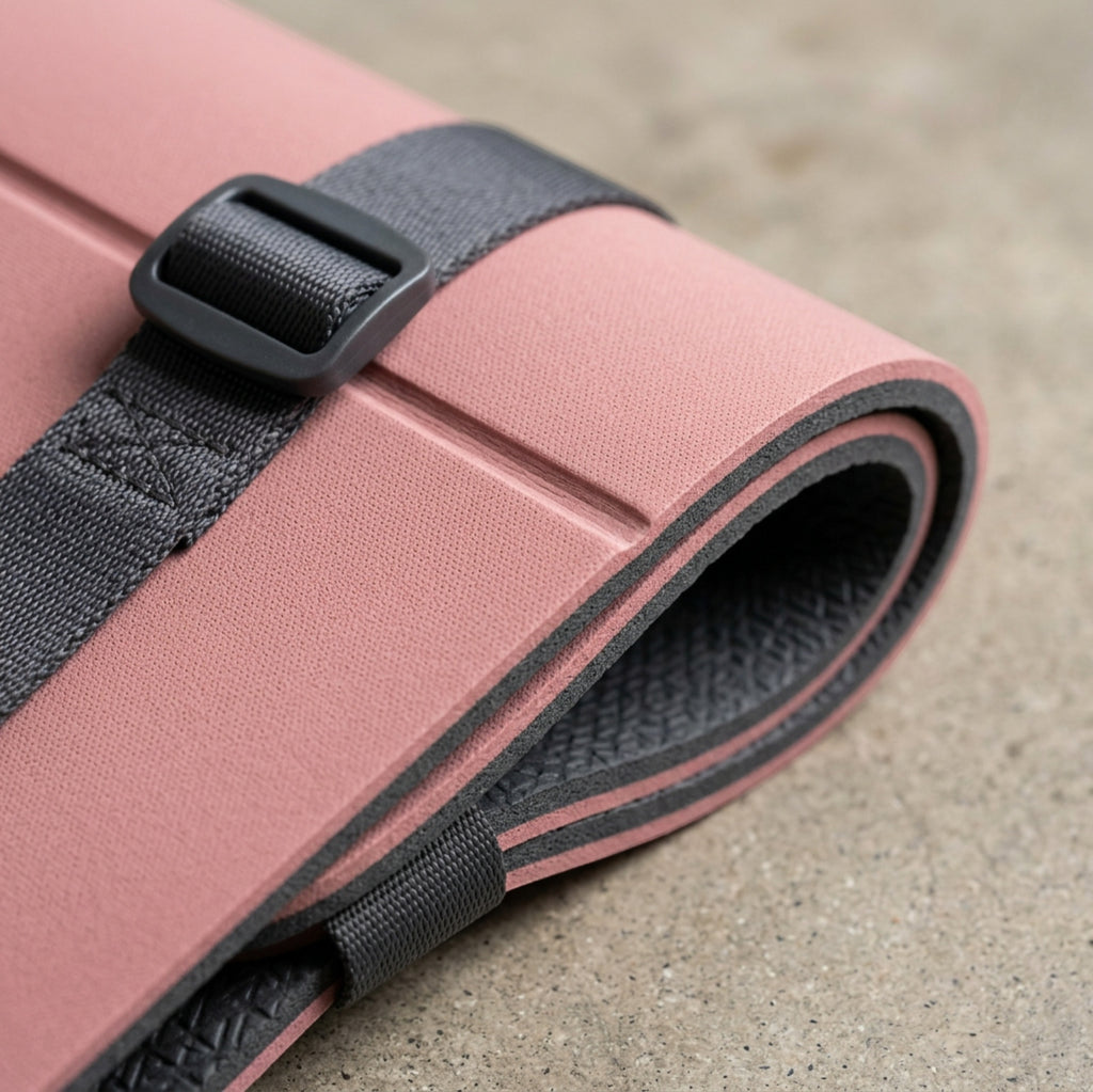 Livura Foldpath POE Travel Yoga Mat 4 mm Dusty Rose with Webbing Strap - Detail view