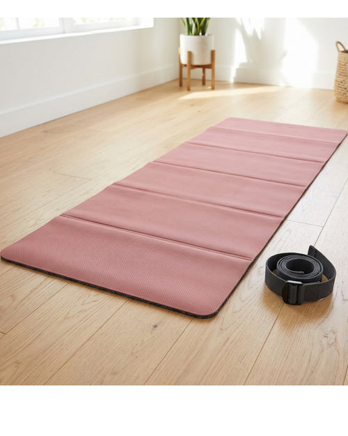 Livura Foldpath POE Travel Yoga Mat 4 mm Dusty Rose with Webbing Strap - Lifestyle view