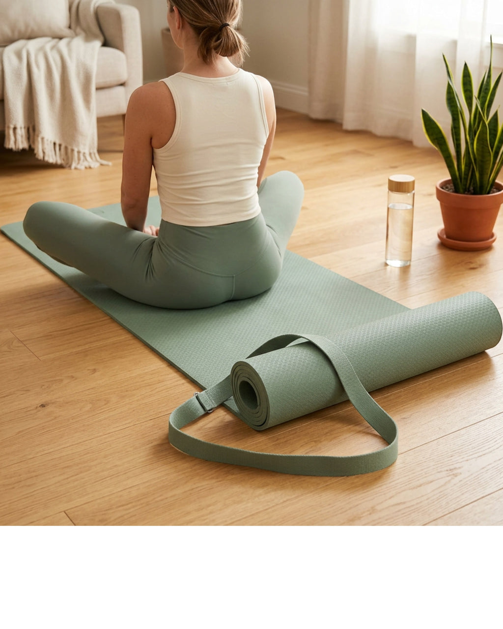 Livura Non-Slip Yoga Mat Sage 6 mm With Carry Strap