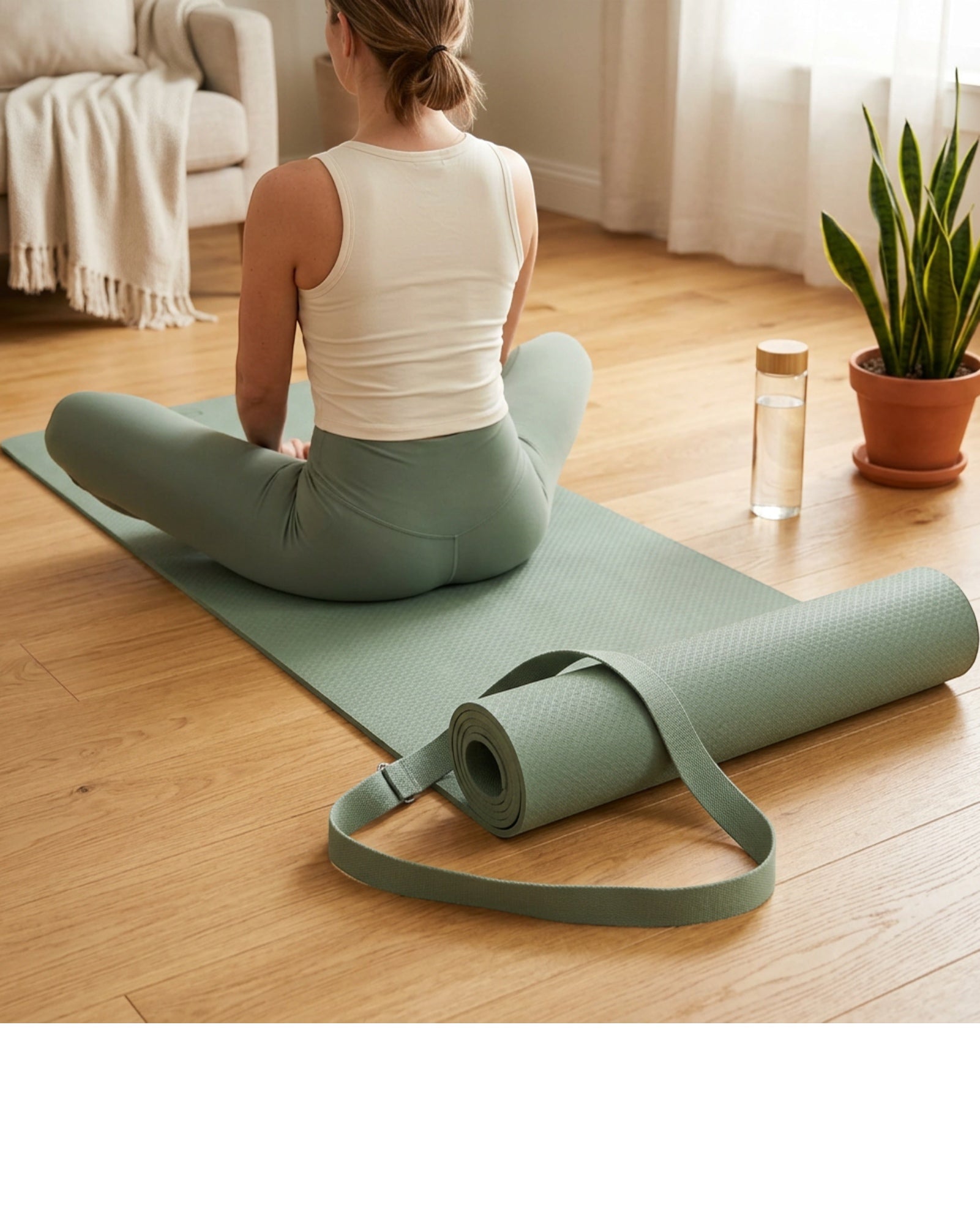 Livura Non-Slip Yoga Mat Sage 6 mm With Carry Strap