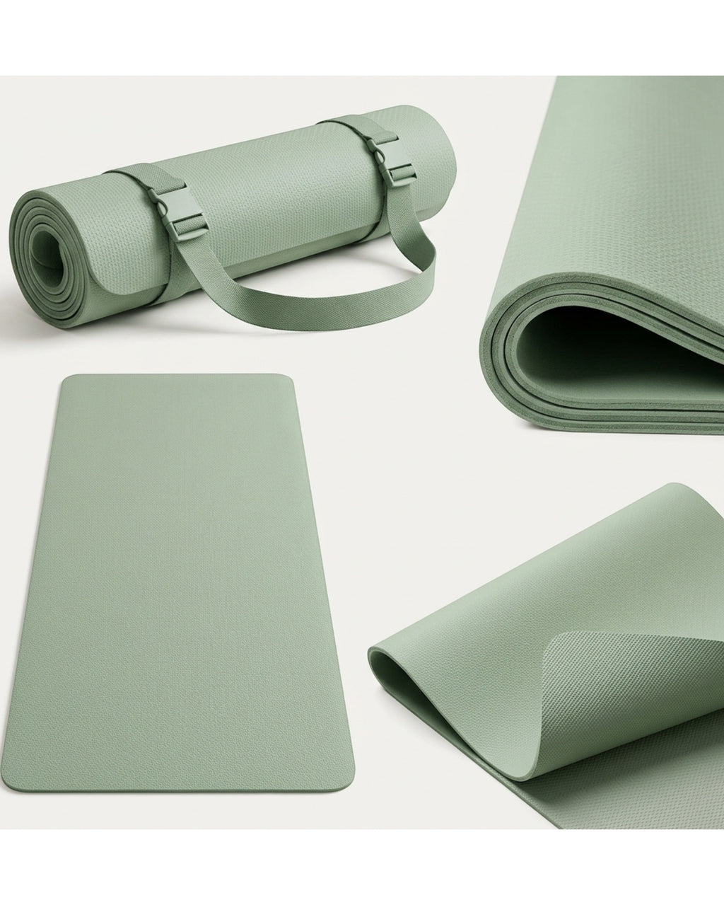 Livura Non-Slip Yoga Mat Sage 6 mm With Carry Strap