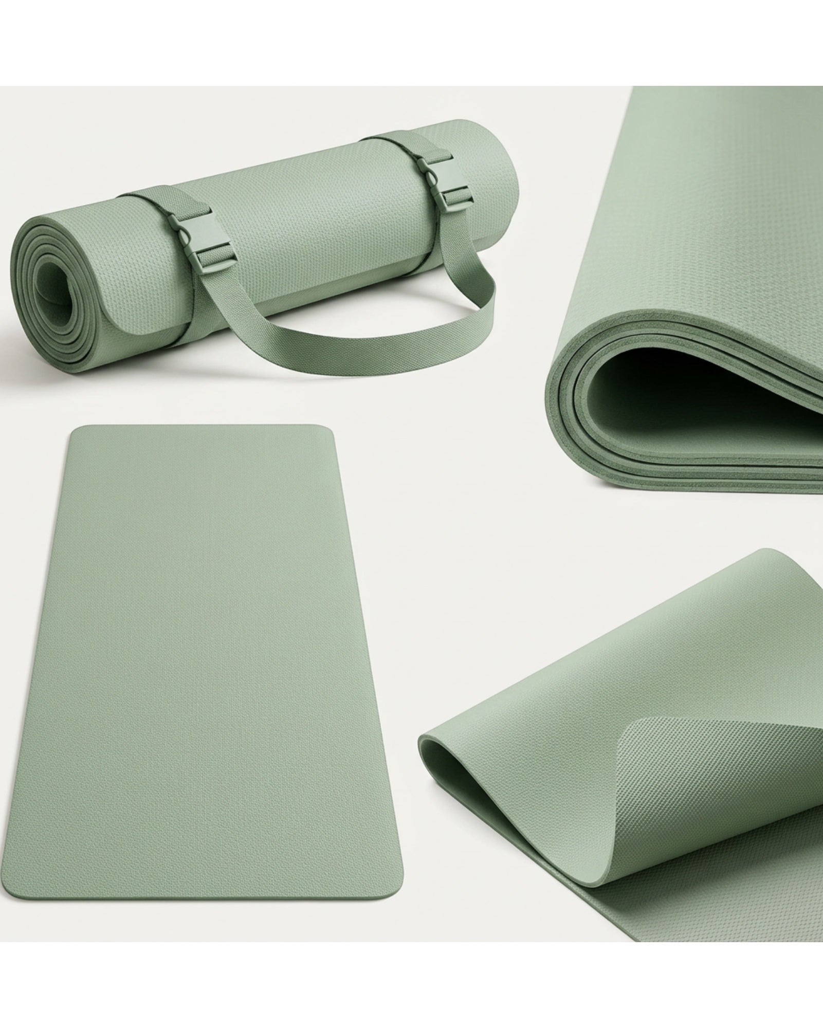 Livura Non-Slip Yoga Mat Sage 6 mm With Carry Strap