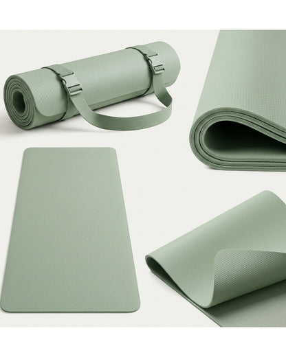 Livura Non-Slip Yoga Mat Sage 6 mm With Carry Strap